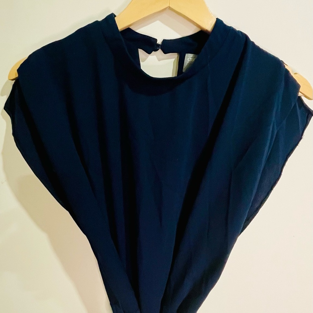 Elegant Navy Blue Cap Sleeved Wiggle Midi with Obi Style Belt